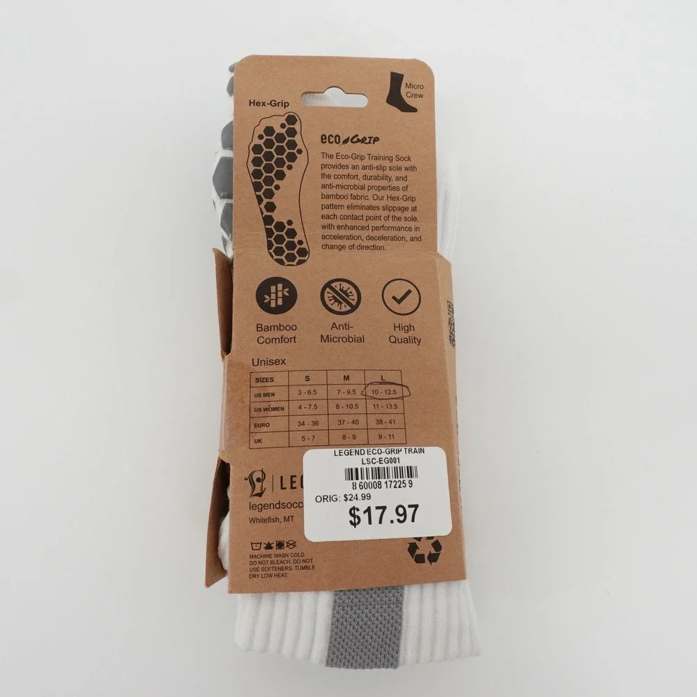 Legend Eco-Grip Train Bamboo Performance Grip Socks White Men 10-12.5 NEW